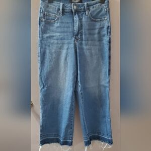 Judy Blue Light Blue Wide Crop Leg Jeans. Frayed Hem Line Bottom. Sz 9/29